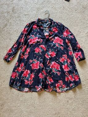 Zara Navy Midi Dress with Pink Floral Print